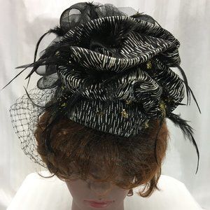 Black & Silver Fascinator w/ Black Veil & Bow